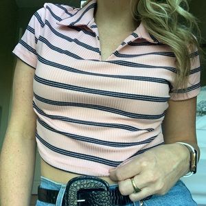SHEIN pink striped crop top